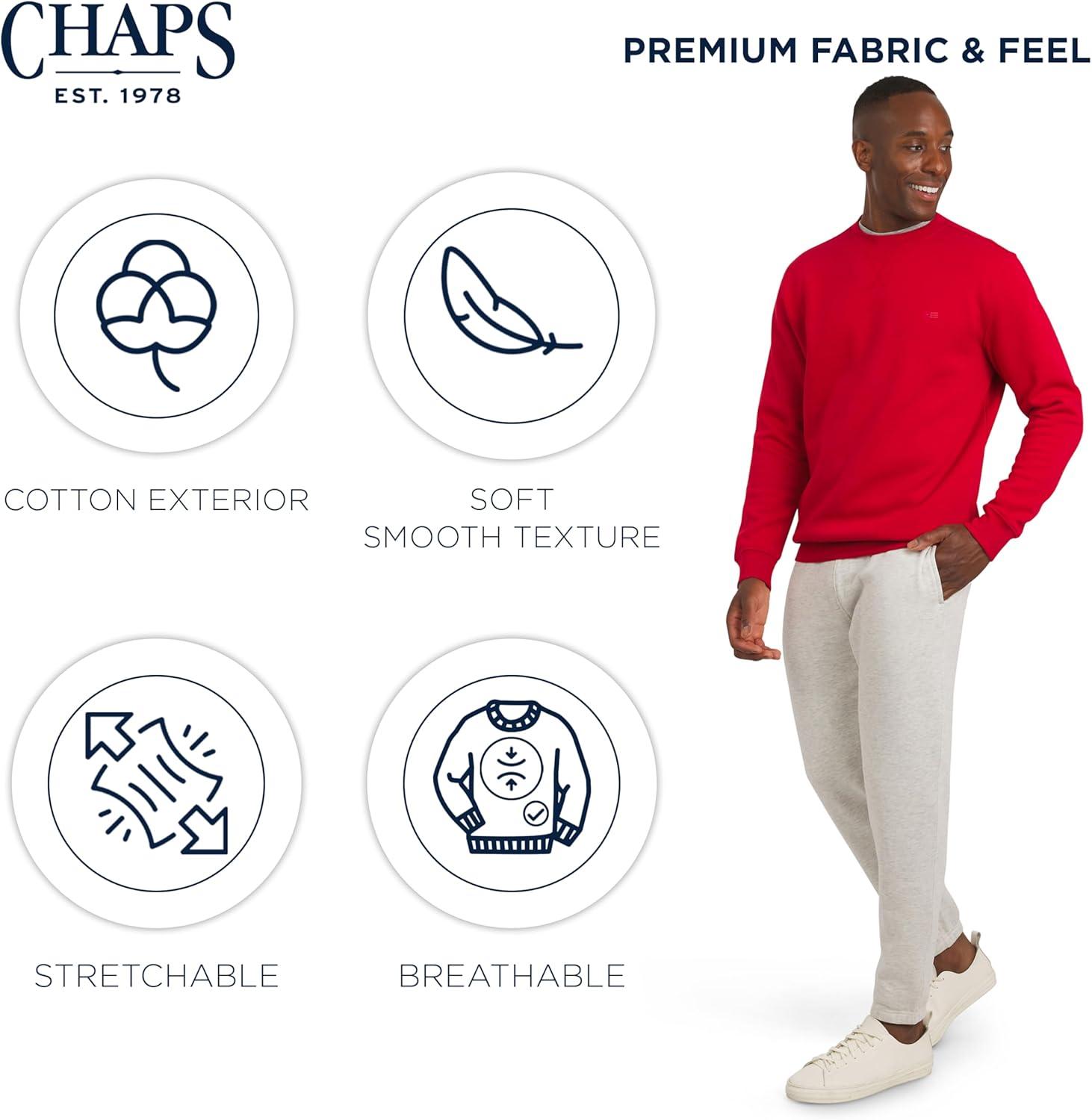 imageChaps Mens Everyday Classic Casual Long Sleeve Super Soft Fleece Midweight Crewneck SweaterChaps Red