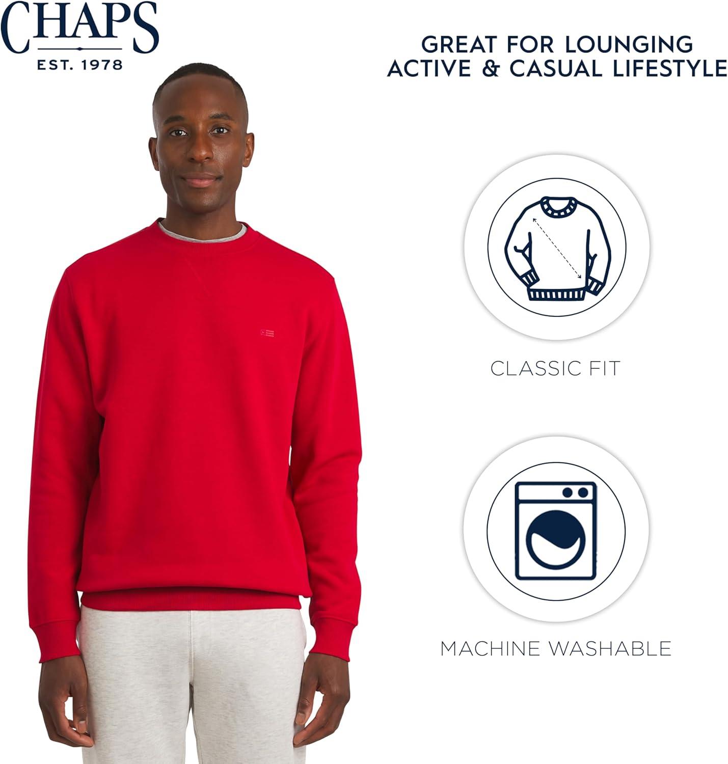 imageChaps Mens Everyday Classic Casual Long Sleeve Super Soft Fleece Midweight Crewneck SweaterChaps Red