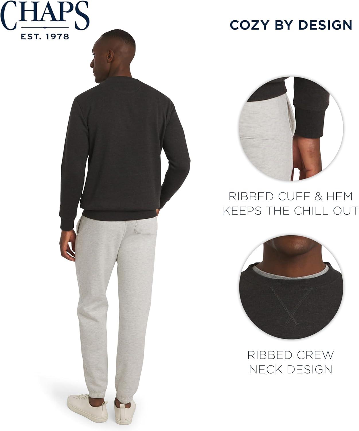 imageChaps Mens Everyday Classic Casual Long Sleeve Super Soft Fleece Midweight Crewneck SweaterCharcoal Heather