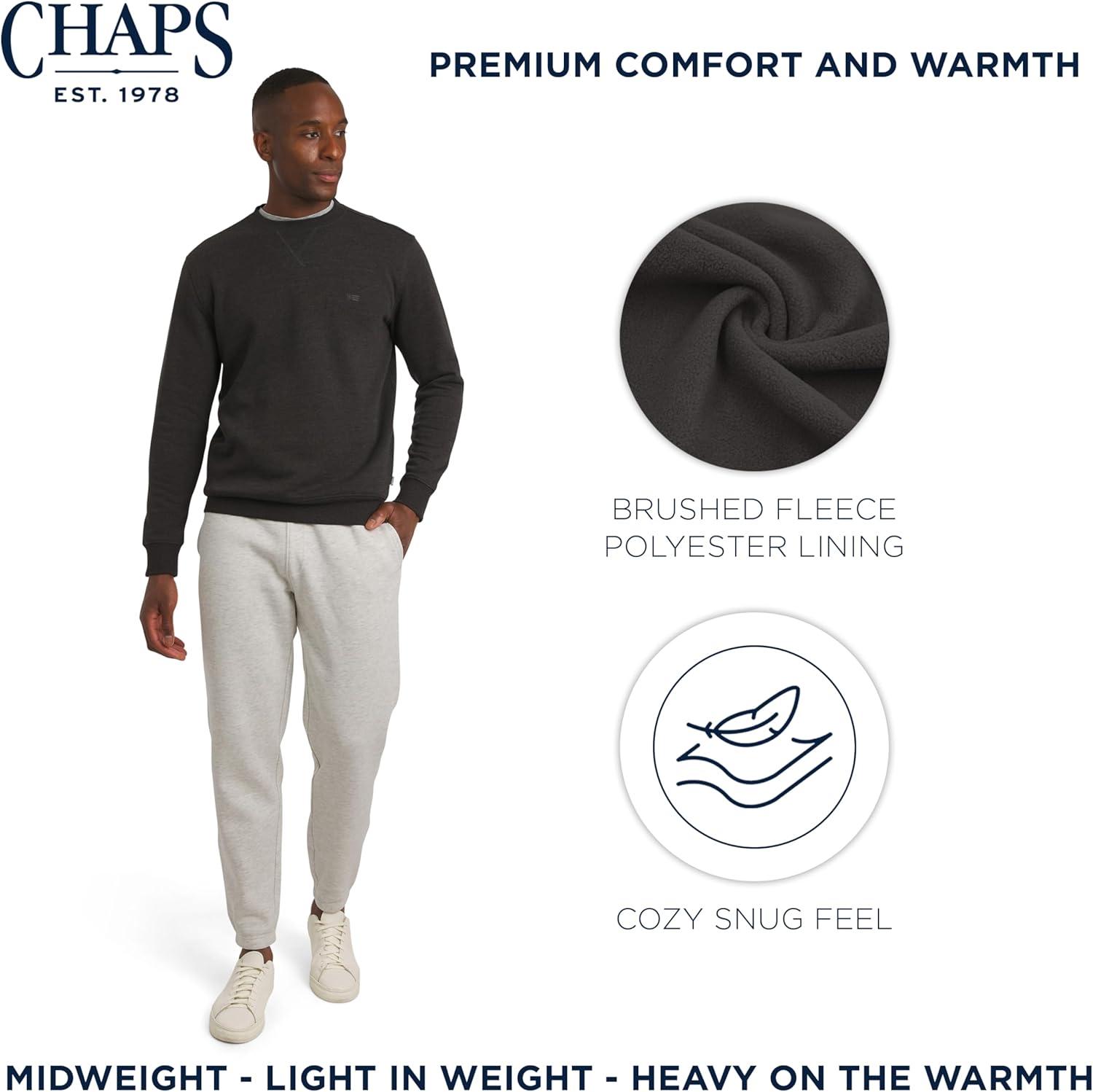 imageChaps Mens Everyday Classic Casual Long Sleeve Super Soft Fleece Midweight Crewneck SweaterCharcoal Heather