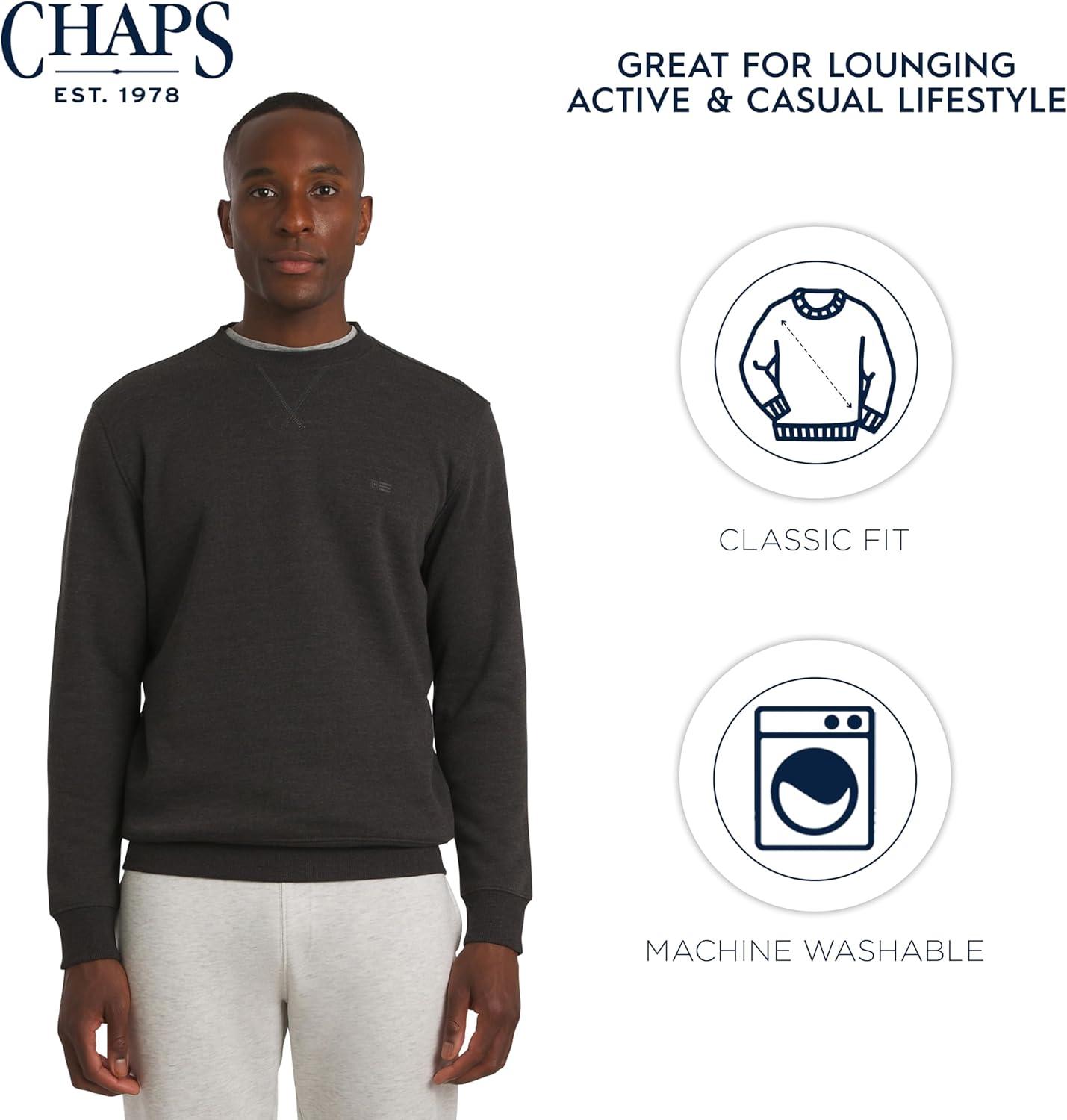 imageChaps Mens Everyday Classic Casual Long Sleeve Super Soft Fleece Midweight Crewneck SweaterCharcoal Heather