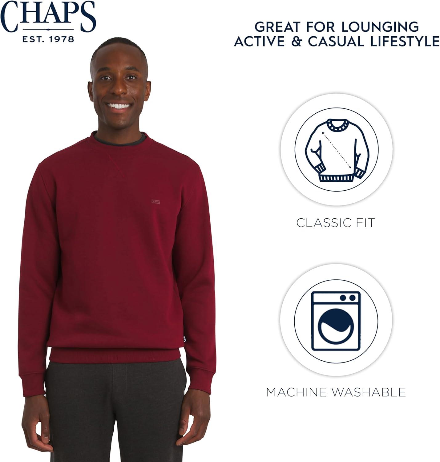 imageChaps Mens Everyday Classic Casual Long Sleeve Super Soft Fleece Midweight Crewneck SweaterDeep Mahogany