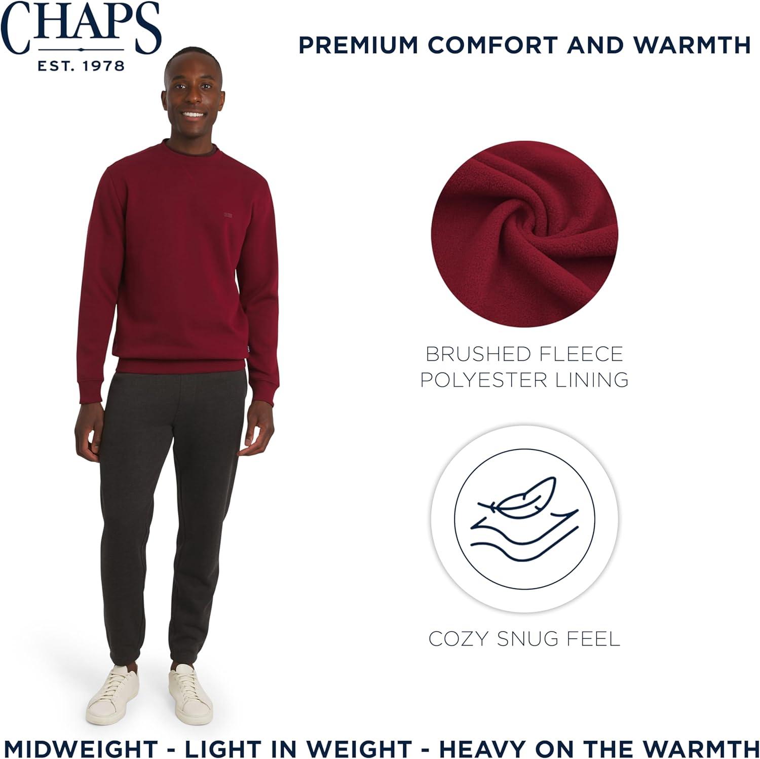 imageChaps Mens Everyday Classic Casual Long Sleeve Super Soft Fleece Midweight Crewneck SweaterDeep Mahogany
