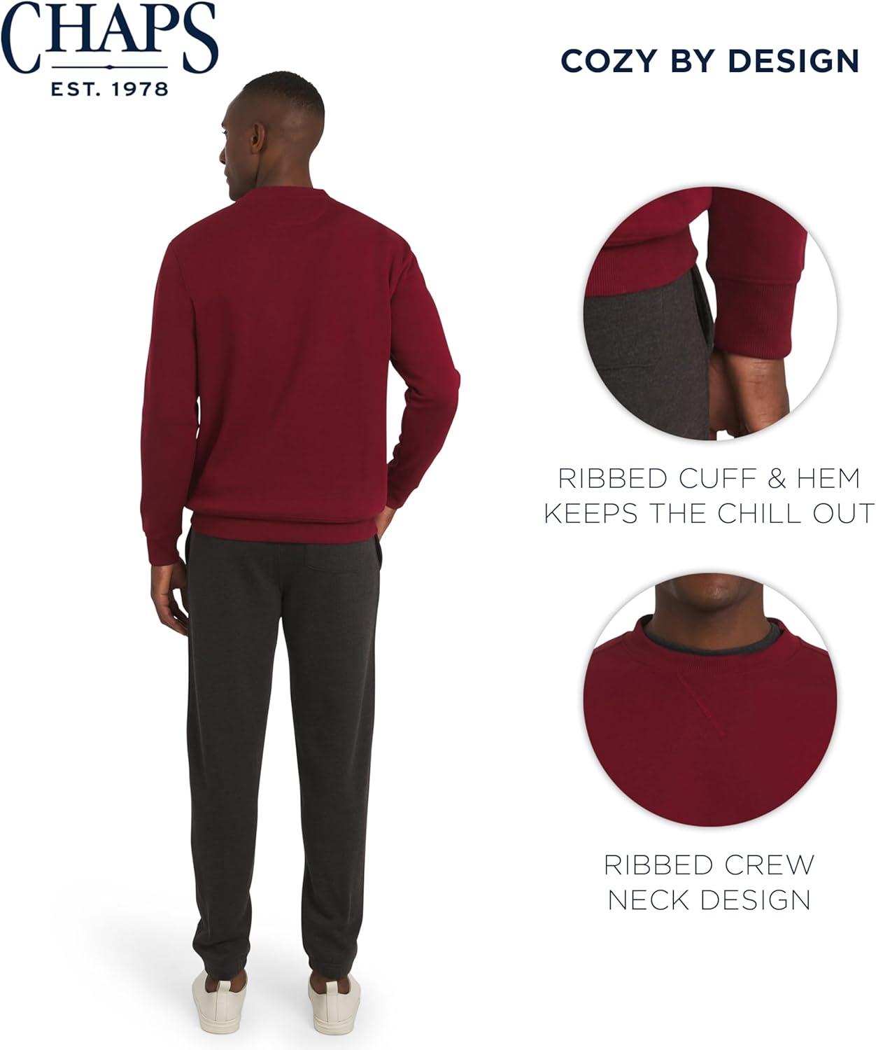 imageChaps Mens Everyday Classic Casual Long Sleeve Super Soft Fleece Midweight Crewneck SweaterDeep Mahogany