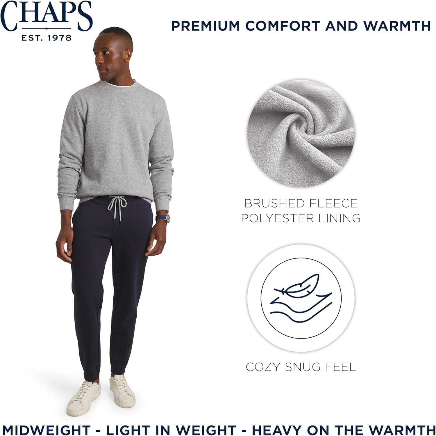 imageChaps Mens Everyday Classic Casual Long Sleeve Super Soft Fleece Midweight Crewneck SweaterLight Grey Heather