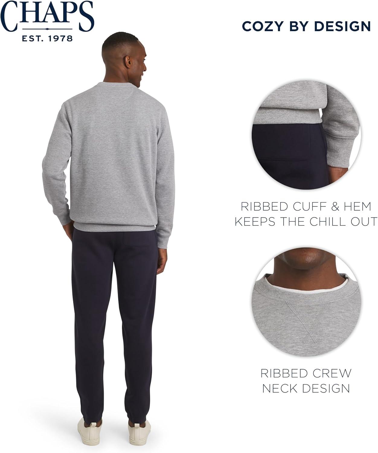 imageChaps Mens Everyday Classic Casual Long Sleeve Super Soft Fleece Midweight Crewneck SweaterLight Grey Heather