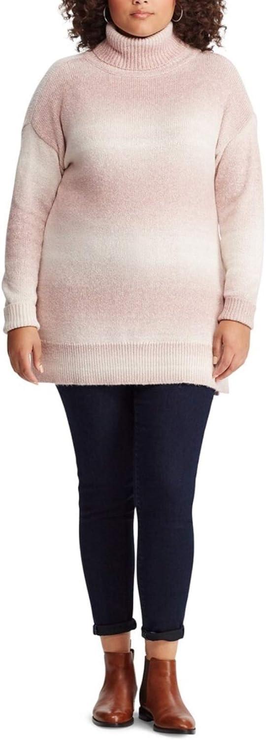 imageChaps Womens Plus Size Ombre Stripe Turtleneck Sweater Pink Multi 1X