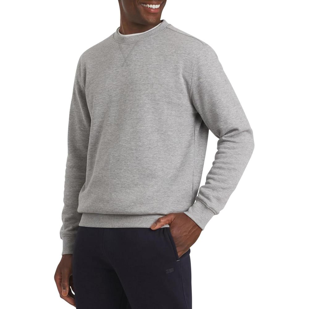 imageChaps Mens Everyday Classic Casual Long Sleeve Super Soft Fleece Midweight Crewneck SweaterLight Grey Heather