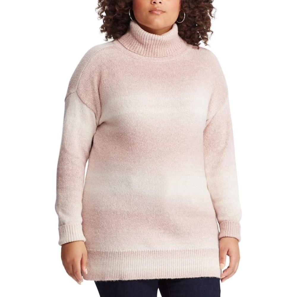 imageChaps Womens Plus Size Ombre Stripe Turtleneck Sweater Pink Multi 1X