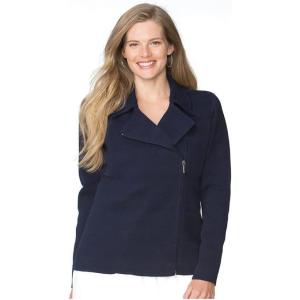 imageChaps Womens Plus Size Asymmetrical Moto Zip Sweater Jacket Capri Navy 3X
