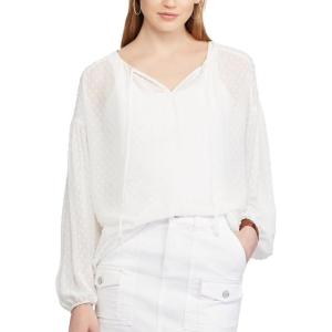 imageChaps Womens Jacquard Sheer Blouse Top White Large