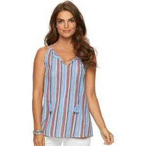 imageChaps Womens Printed Crinkle Sheer Tank Medium Red