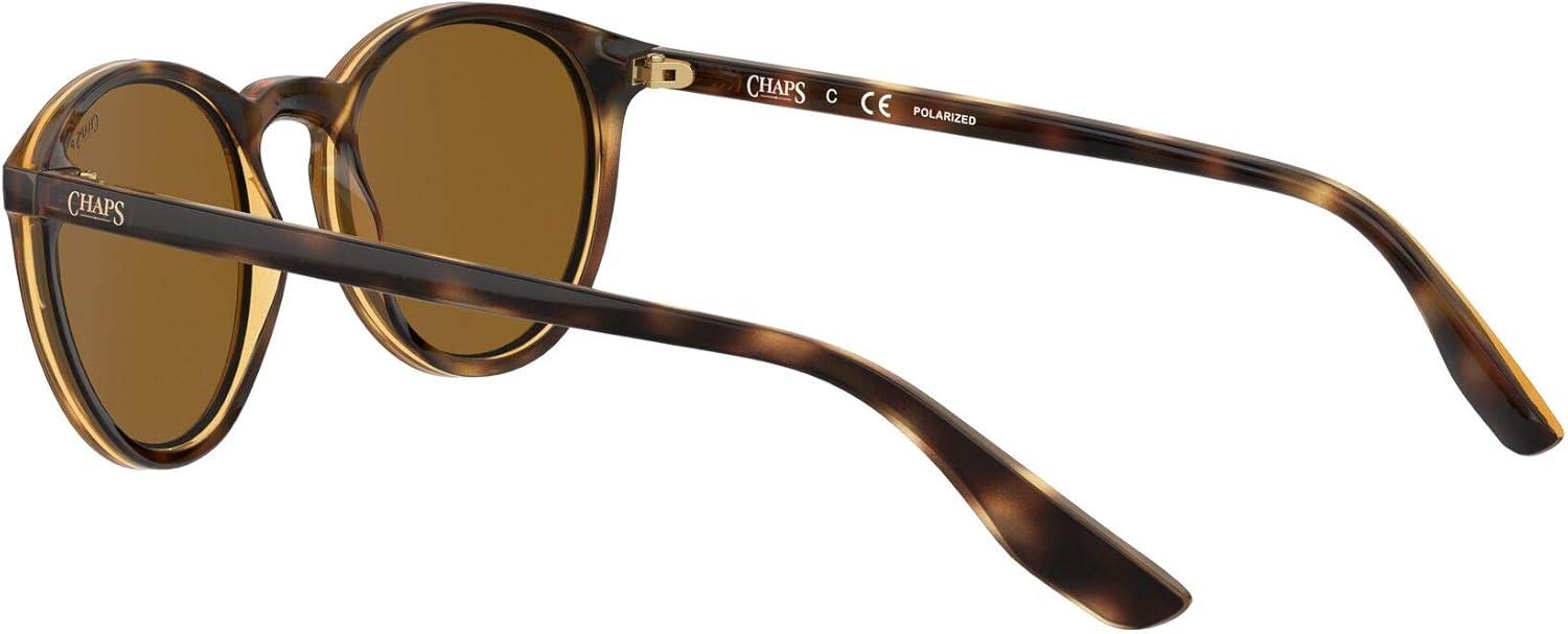 imageChaps Mens CP5002 Round Sunglasses Shiny Dark HavanaBrown Polarized 50 mm