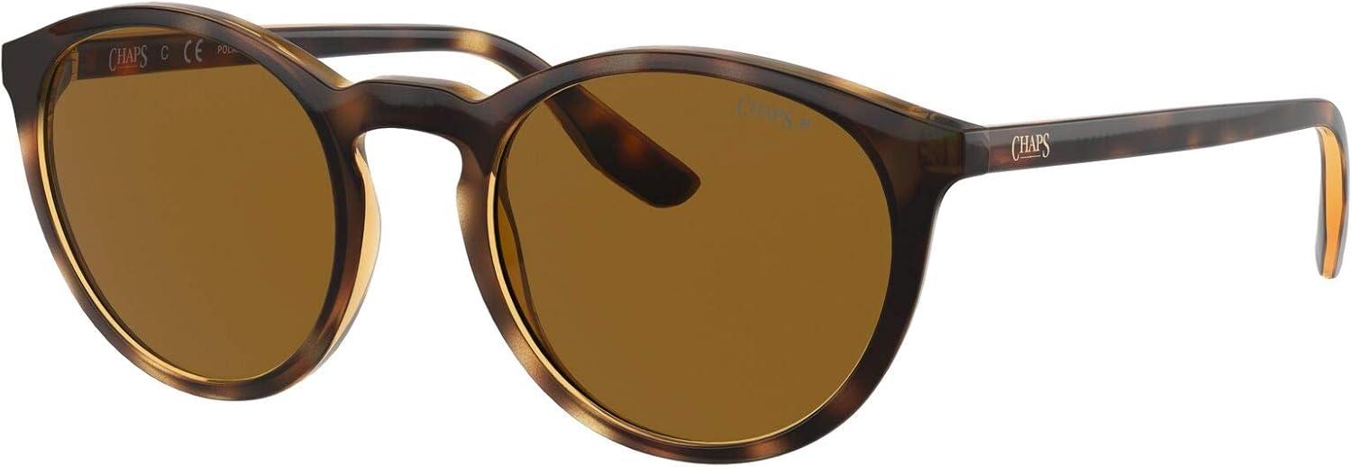 imageChaps Mens CP5002 Round Sunglasses Shiny Dark HavanaBrown Polarized 50 mm