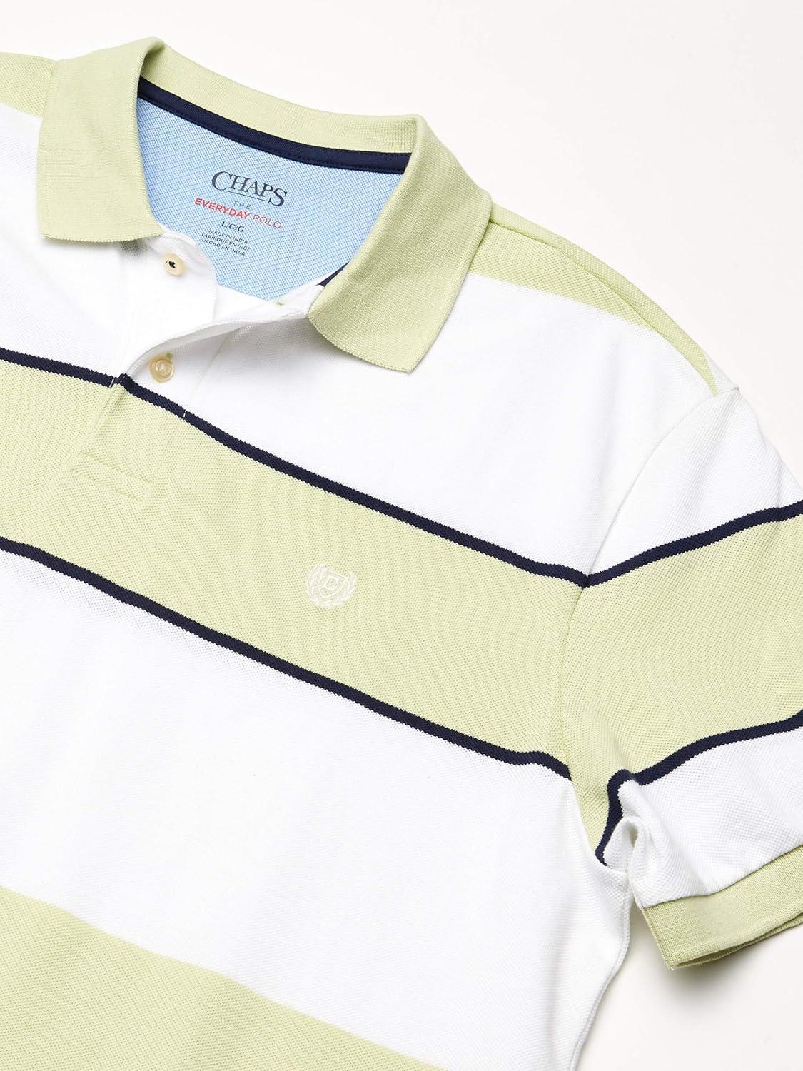 imageChaps Mens Classic Fit Cotton Mesh Everyday Polo ShirtGreen Stripe