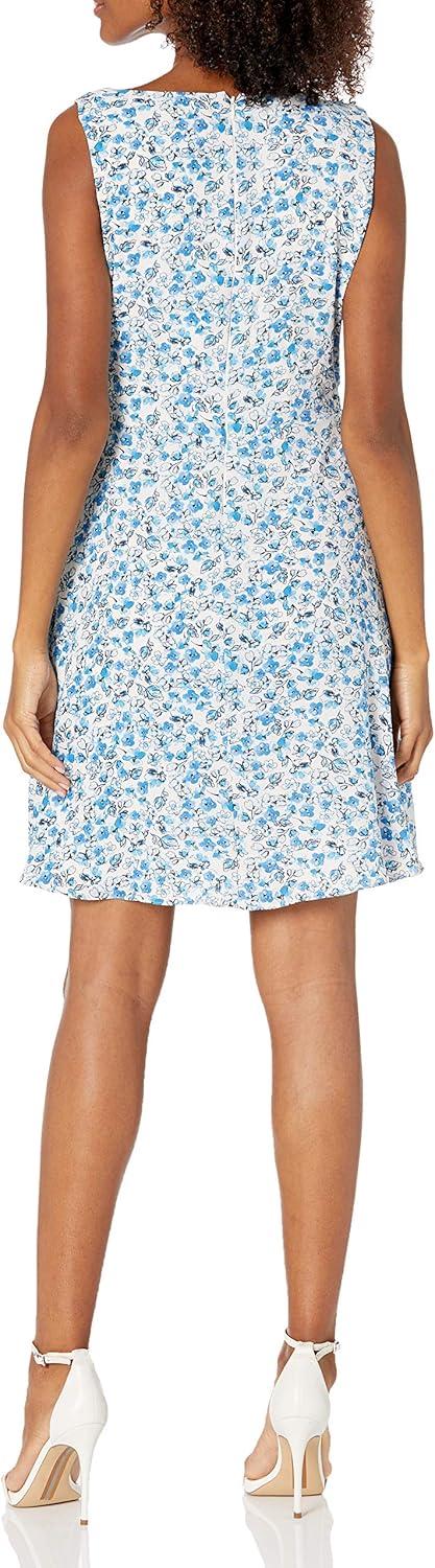 imageChaps Womens Floral FitandFlare DressCol CremeWaikiki BlueMulti