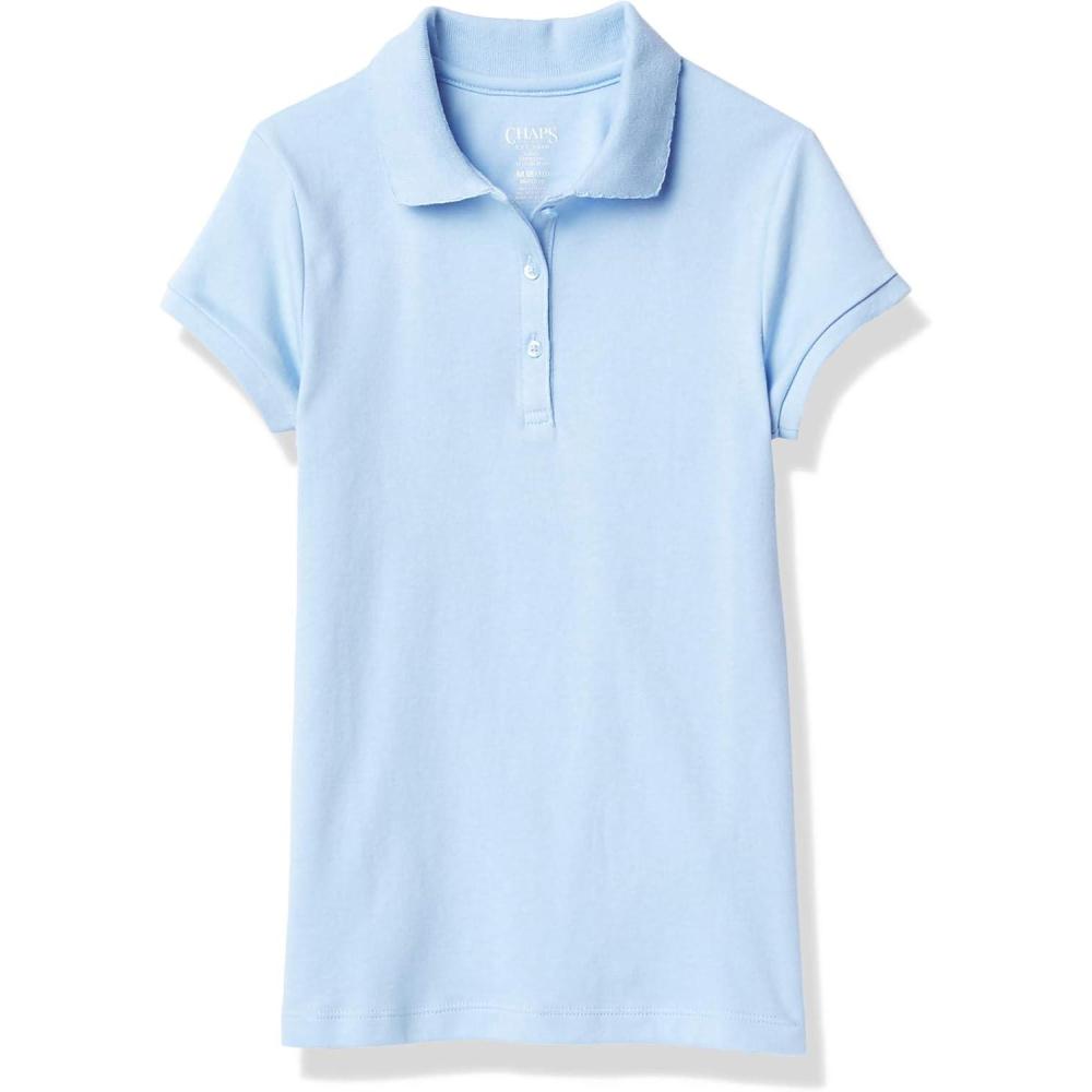 imageChaps Girls School Uniform Short Sleeve Interlock PoloLight Blue