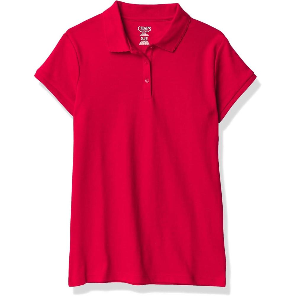 imageChaps Girls School Uniform Short Sleeve Interlock PoloRed
