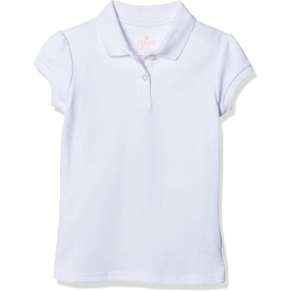 imageChaps Girls School Uniform Short Sleeve Interlock PoloWhite