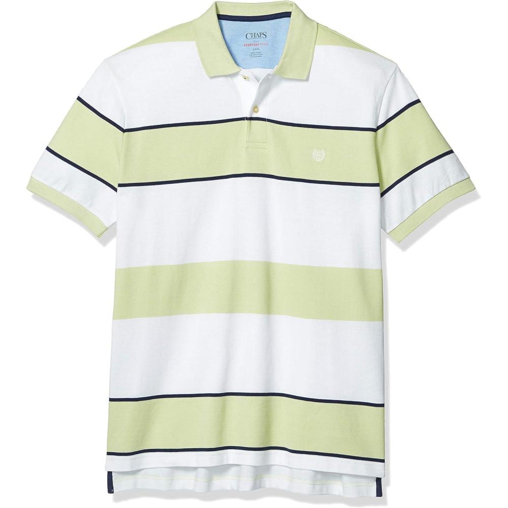 imageChaps Mens Classic Fit Cotton Mesh Everyday Polo ShirtGreen Stripe