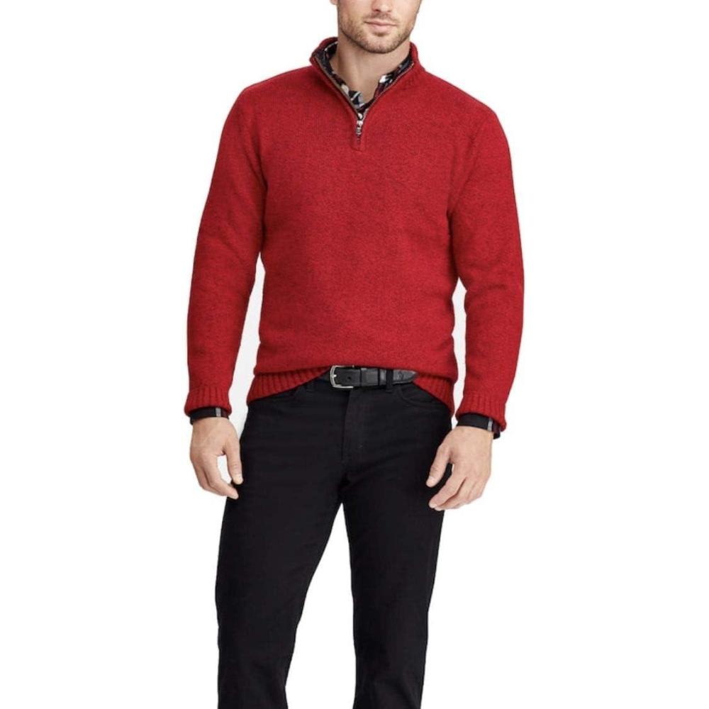 imageChaps Mens ClassicFit BlendZip Mockneck Sweater Red Twist XXLarge