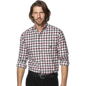 imageChaps Mens ClassicFit Plaid Flannel Button Down Shirt White Sand Small