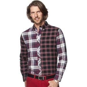 imageChaps Mens Pieced Plaid ButtonDown Long Sleeve Oxford Shirt Black Medium