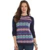imageChaps Womens Fairisle Crewneck Raglan Sweater Capri Navy Multi Medium