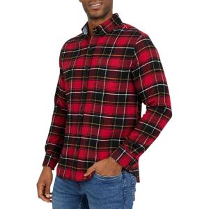 imageChaps Mens Classic Fit Long Sleeve Button Down Stretch Flannel Casual Woven Shirt S2XLScarlet