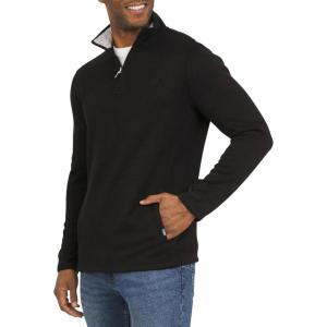imageChaps Mens Regular Fit Long Sleeve Midweight Quarter Zip Fleece Pullover Sweater SXXLAmerican Black