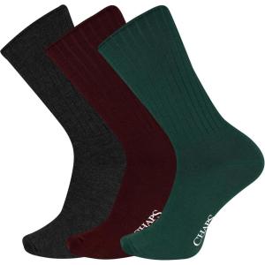 imageChaps Mens Rib Solid Color Cotton and Breathable Mesh Crew Socks 16 Pair PacksBrownGrayGreen 3 Pairs