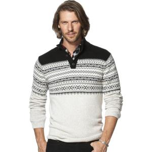 imageChaps by Ralph Lauren Mens 3 Button Mockneck Fairisle Sweater Oatmeal Twist Small