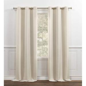 imageChaps Lise Solid Textured Linen Look Grommet Top Curtain Panels 38quotx63quot Light Grey Set of 2Natural