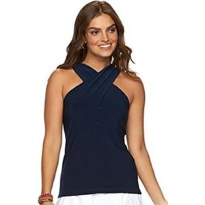 image:imageChaps Womens Crisscross Keyhole Sleeveless Blouse Capri Navy XXLarge