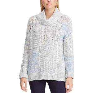 image:imageChaps Womens Patchwork Cowlneck Sweater CreamBlue Multi Medium