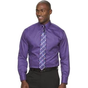 image:imageChaps Mens Regular Fit Wrinkle Free Herringbone Twill Long Sleeve Dress Shirt 16165 Neck 3435 Sleeve Grape Soda