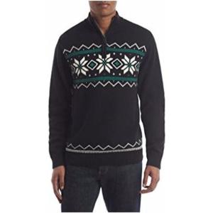 image:imageChaps Mens ClassicFit Snowflake QuarterZip Sweater Black Large