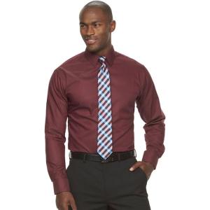 image:imageChaps Mens Regular Fit Wrinkle Free Herringbone Twill Long Sleeve Dress Shirt Neck 15155 Sleeve 3233 Wine