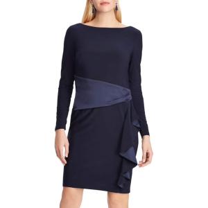image:imageChaps Womens Satin Ruffle Sheath Dress Blue XSmall