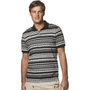 image:imageChaps Mens ClassicFit Striped Jacquard ShortSleeve Polo Faded Black Rug Small