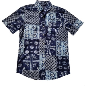 image:imageChaps Mens TieDye Bandana Print Button Short Sleeve Shirt Newport Navy Small