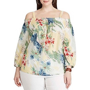 image:imageChaps Womens Plus Size Printed Multi Color Sheer OffTheShoulder Top 2X