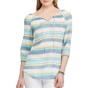 image:imageChaps Womens Petite Striped Peasant Top Multi Petite Small