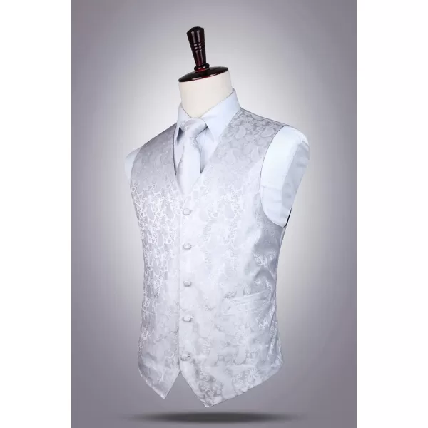 HISDERN 3PC Men's Paisley Floral Jacquard Suit Vest &amp; Necktie and Pocket Square Formal Waistcoat for Tuxedo Wedding Party