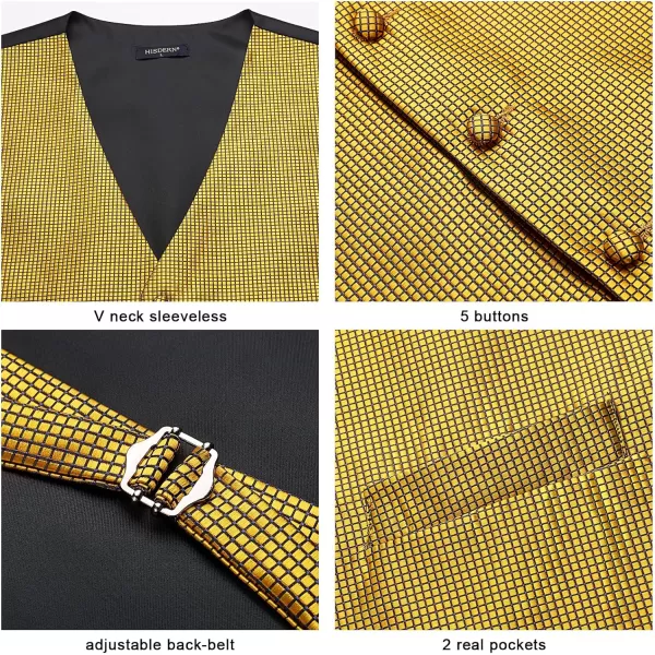 HISDERN 3PC Men's Paisley Floral Jacquard Suit Vest &amp; Necktie and Pocket Square Formal Waistcoat for Tuxedo Wedding Party