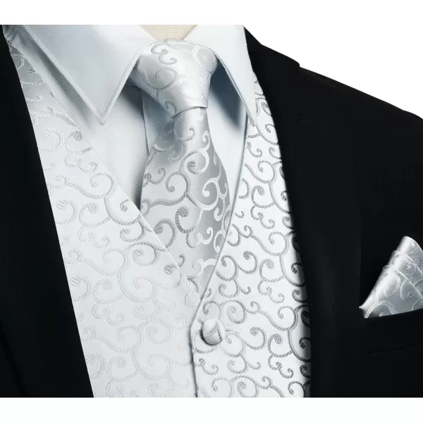 HISDERN 3PC Men's Paisley Floral Jacquard Suit Vest &amp; Necktie and Pocket Square Formal Waistcoat for Tuxedo Wedding Party