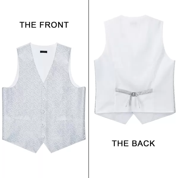 HISDERN 3PC Men's Paisley Floral Jacquard Suit Vest &amp; Necktie and Pocket Square Formal Waistcoat for Tuxedo Wedding Party