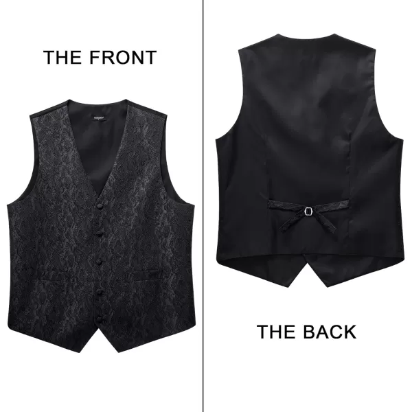 HISDERN 3PC Men's Paisley Floral Jacquard Suit Vest &amp; Necktie and Pocket Square Formal Waistcoat for Tuxedo Wedding Party