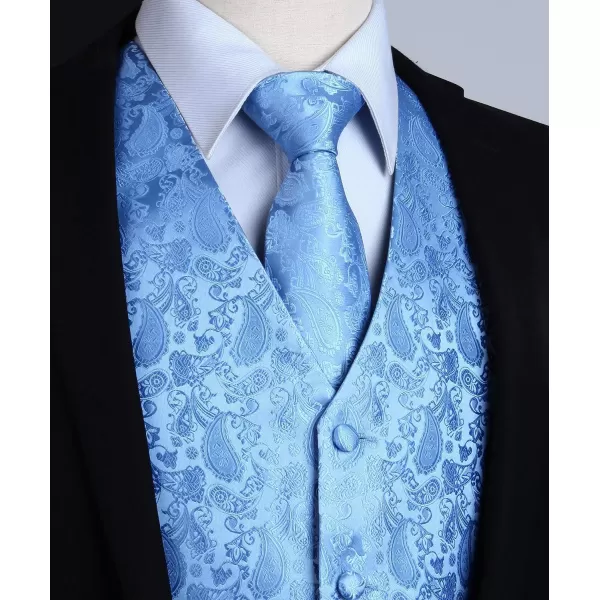 HISDERN 3PC Men's Paisley Floral Jacquard Suit Vest &amp; Necktie and Pocket Square Formal Waistcoat for Tuxedo Wedding Party