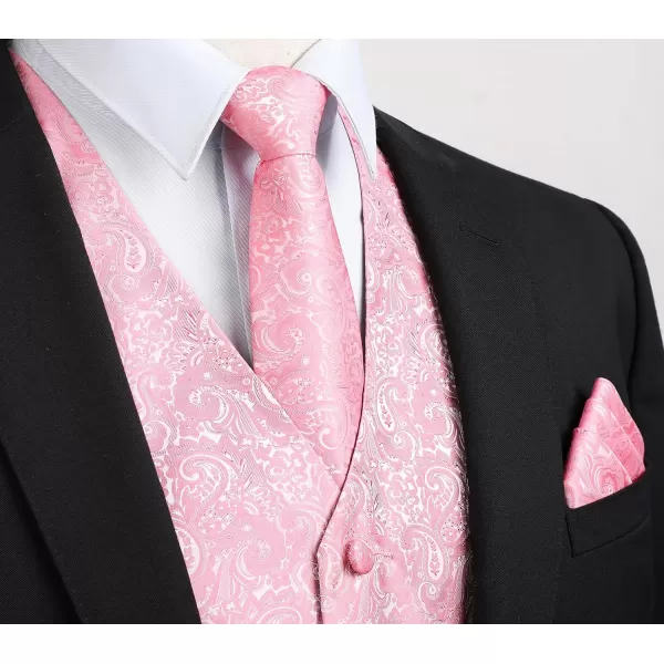 HISDERN 3PC Men's Paisley Floral Jacquard Suit Vest &amp; Necktie and Pocket Square Formal Waistcoat for Tuxedo Wedding Party